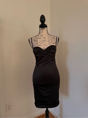 Black Satin Bustier Bodycon Dress